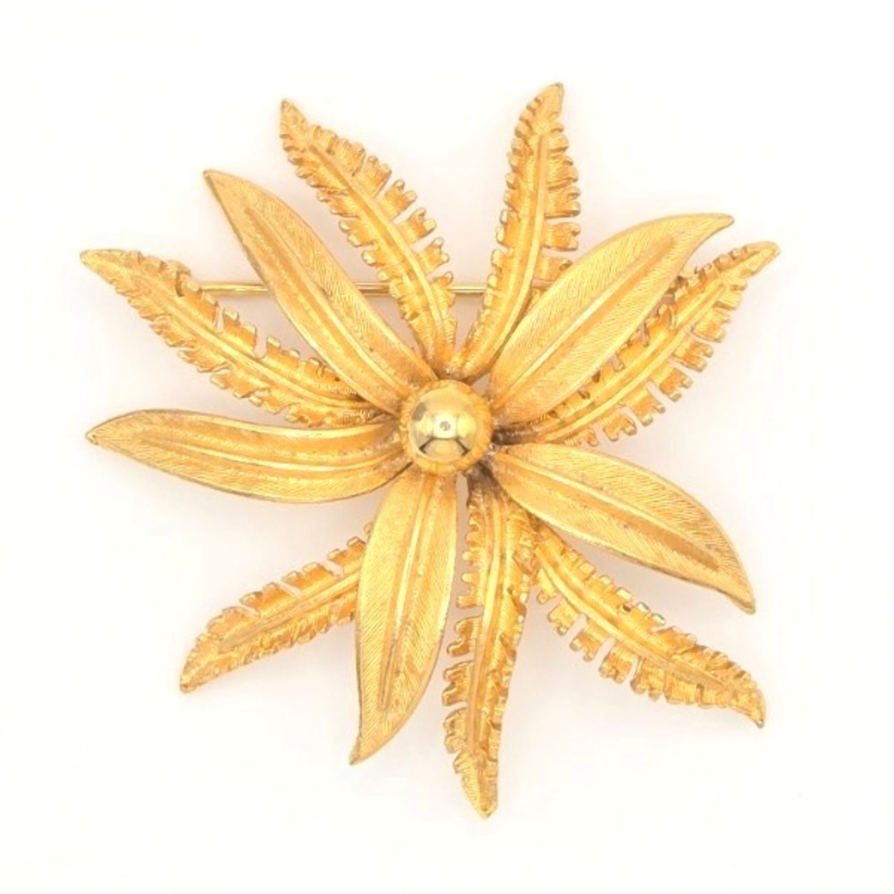 Vintage Piscitelli PIM 50s Gold Tone Flower Brooch Pin Textured Petals Statement
